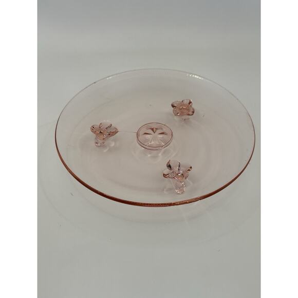 Vintage Lancaster 3 Footed Pink Depression Glass Dessert Plate 1930s 7.5" - Picture 3 of 7